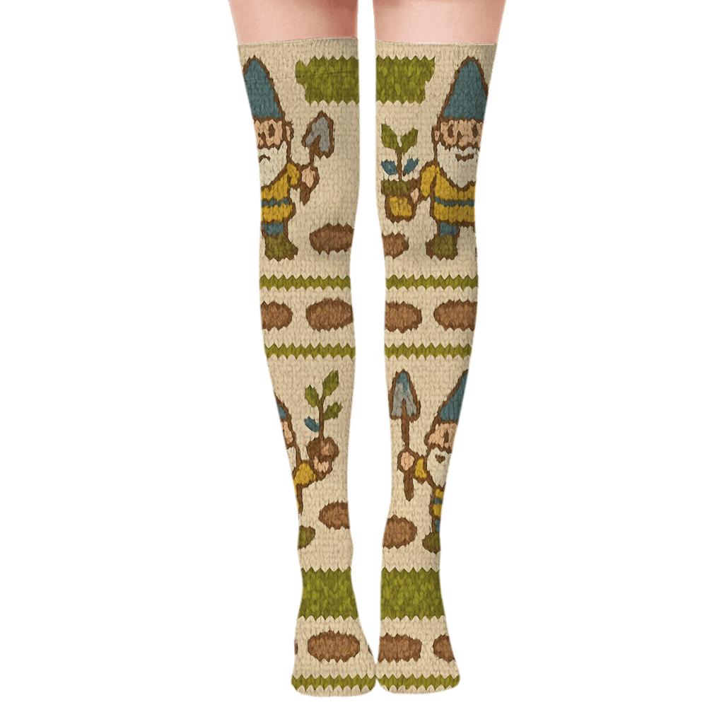 Garden Gnome Parade With Landscaper Bands comfortable cotton over-the-knee socks
