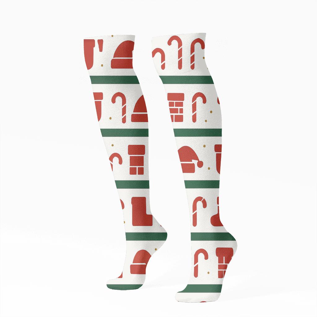 Stockings With Santa Claus Icon Row Repeat comfortable cotton knee-high socks