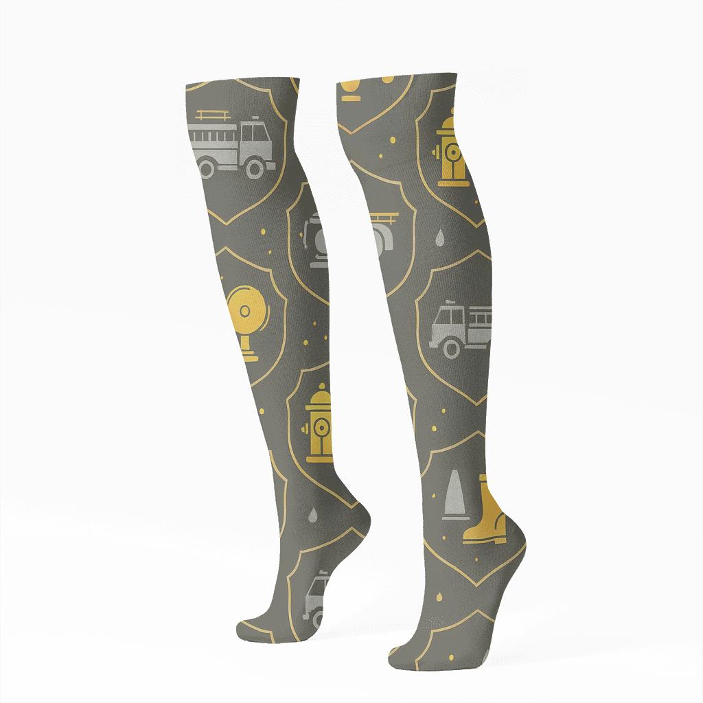 Station Badge Lattice With Fire Fighter Icons soft everyday knee-high socks