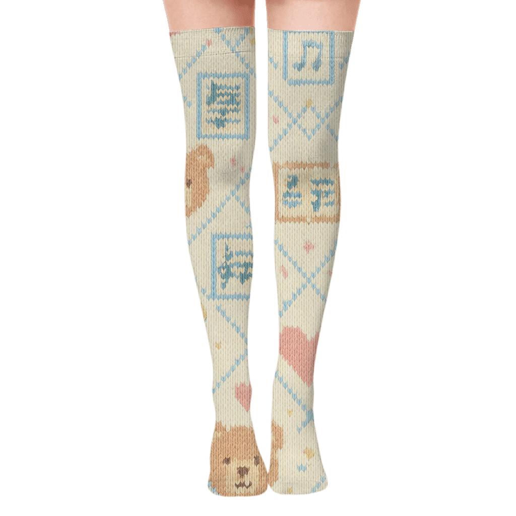 Childcare Worker Knit Illusion Lullaby Lattice unique graphic over-the-knee socks