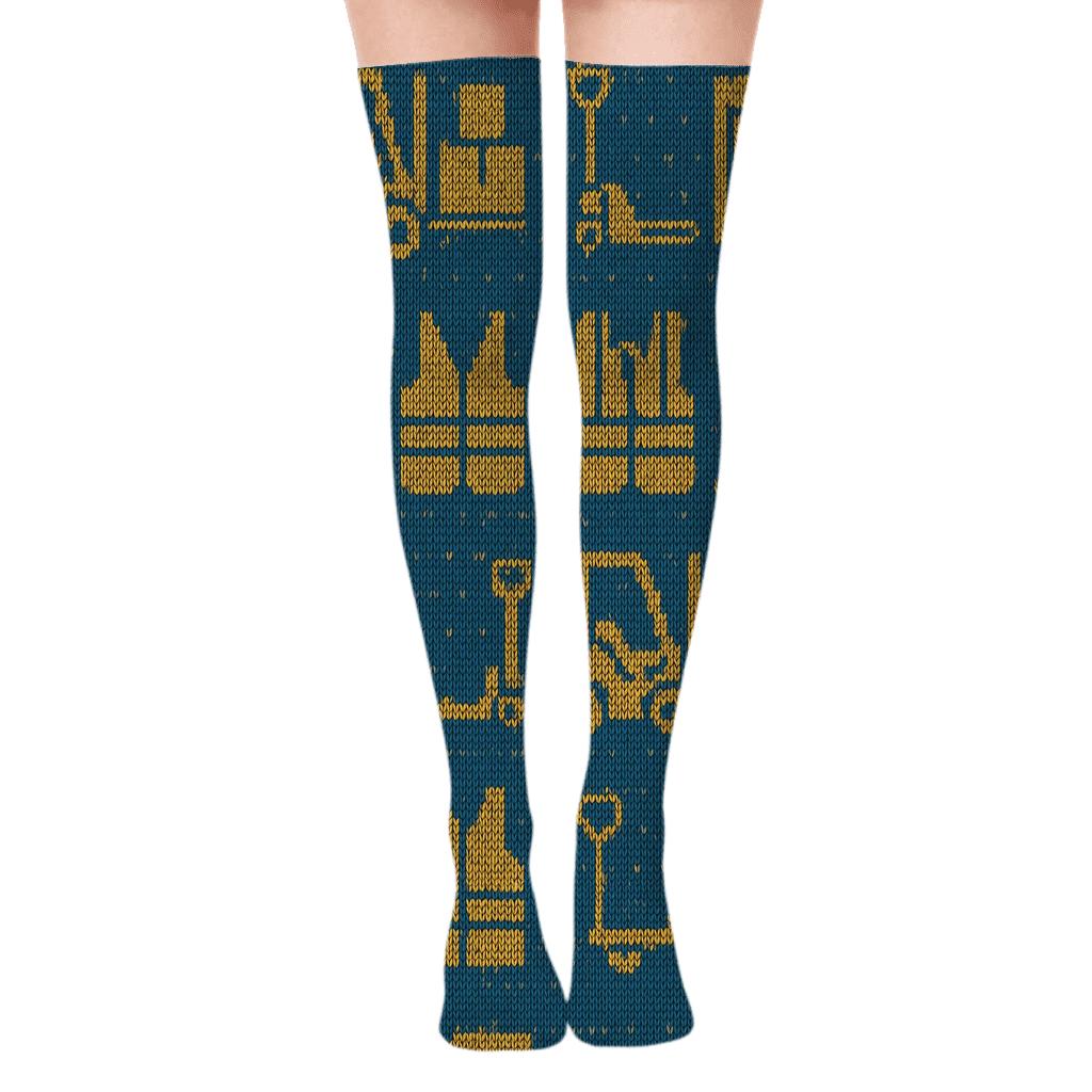 Knitted Warehouse Worker Shift Symbols comfortable cotton over-the-knee socks