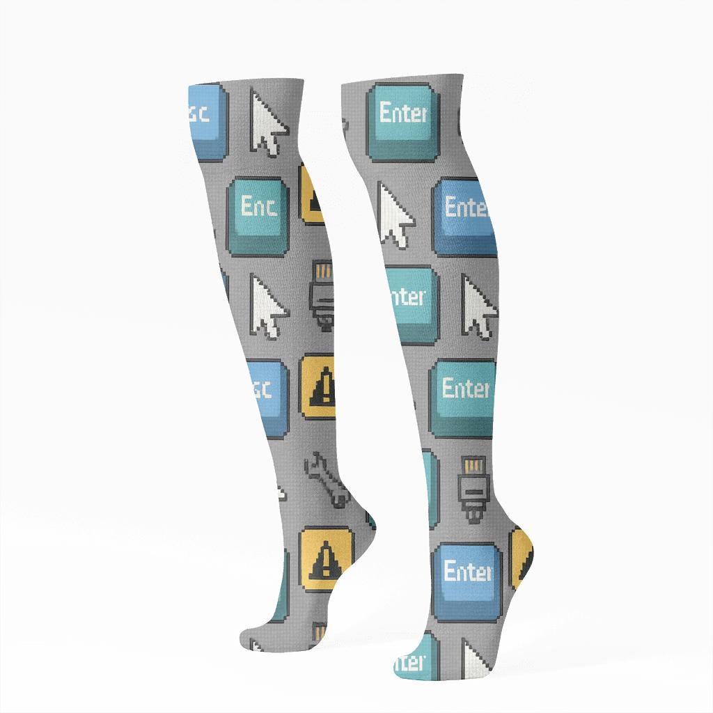 It Support Specialist Pixel Keycap Tessellation Grid designer print knee-high socks