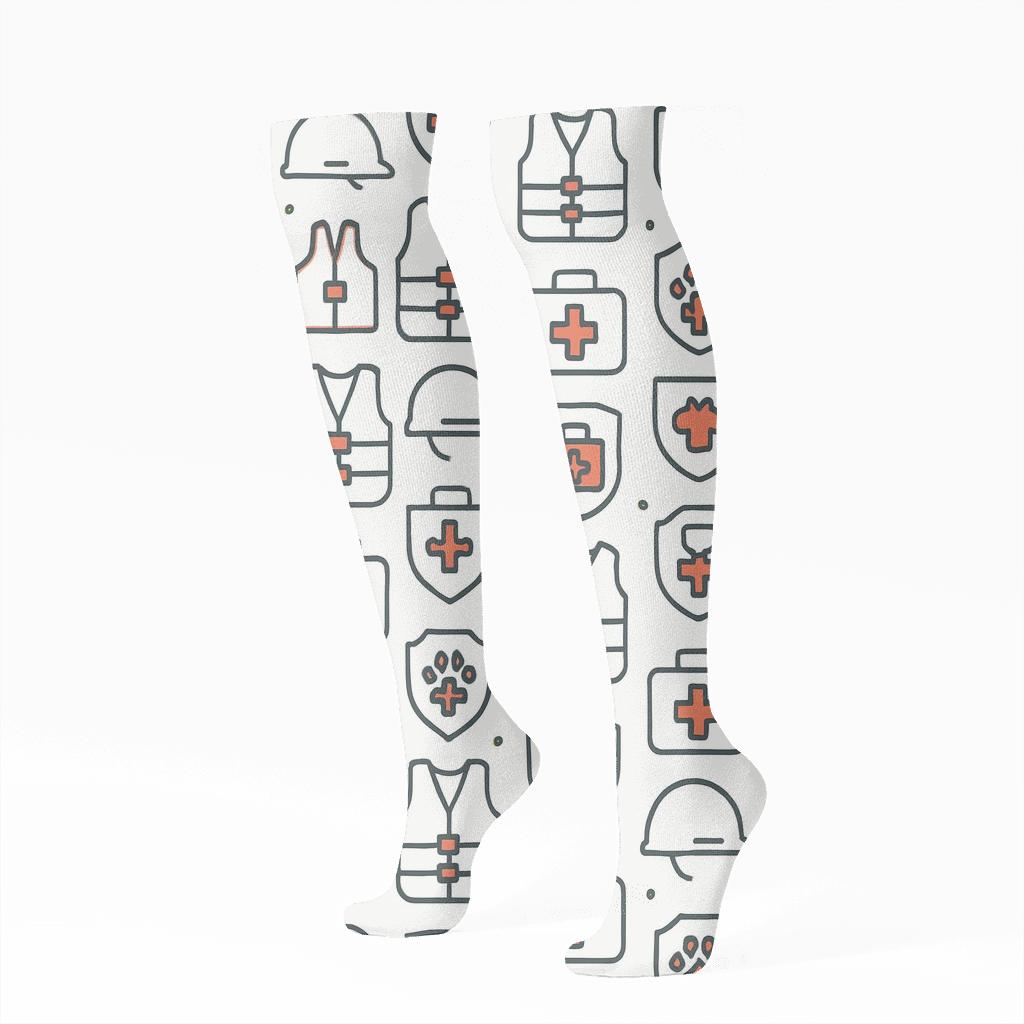 Icon Grid Rescue Worker Minimal Ops Pattern custom knee-high socks