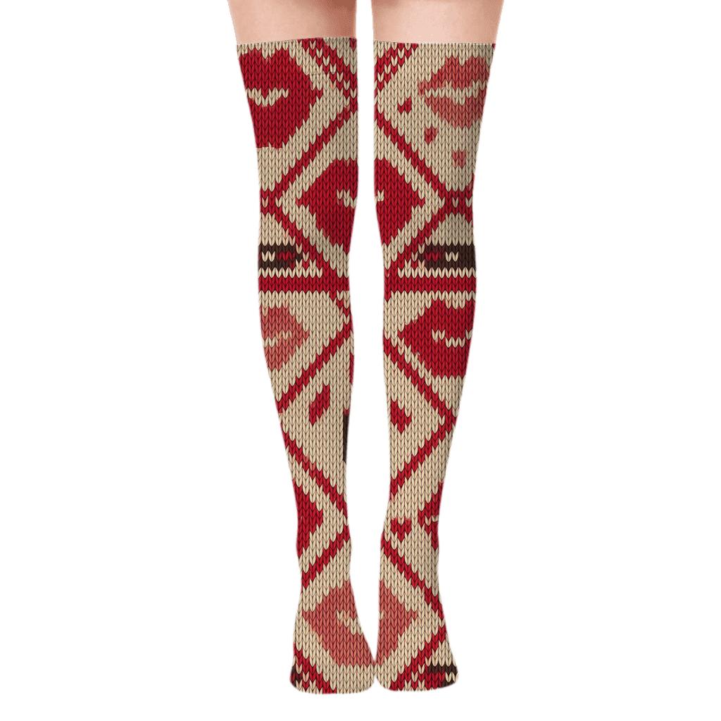 Knitted Illusion Lip Print Lattice With Kiss Mark Highlights soft everyday over-the-knee socks