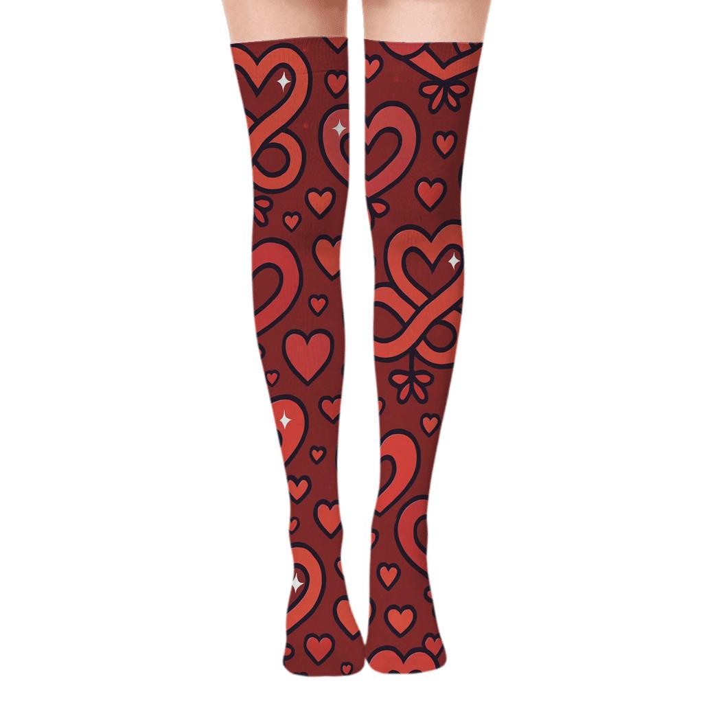 Heart Parade Tile With Valentines Infinity Heart premium cozy over-the-knee socks