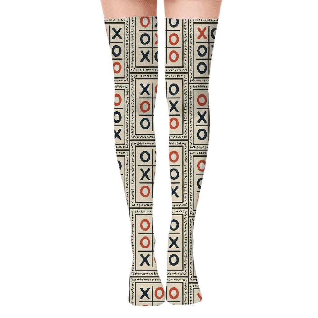 Vintage Game Board Aesthetic Pattern, Valentines Xo Icons Edition designer print over-the-knee socks