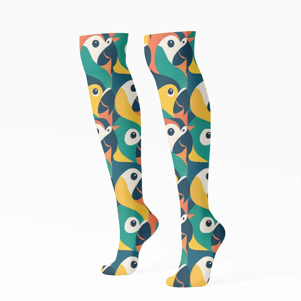 Parrot Beak Mosaic Tiles On Coral Background premium sports knee-high socks