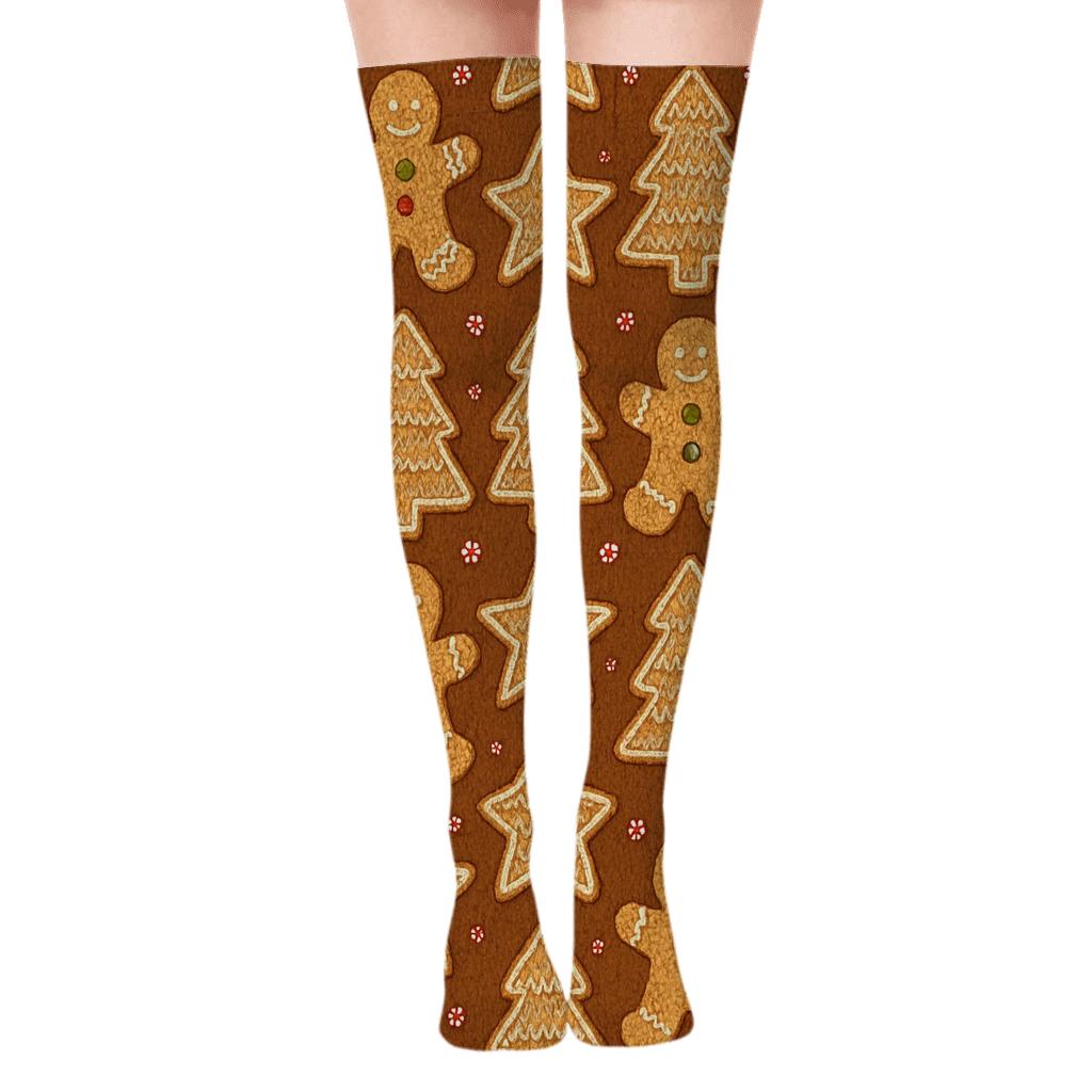 Gingerbread Tile Grid For Xmas Kitchen Cozy stylish fashion over-the-knee socks