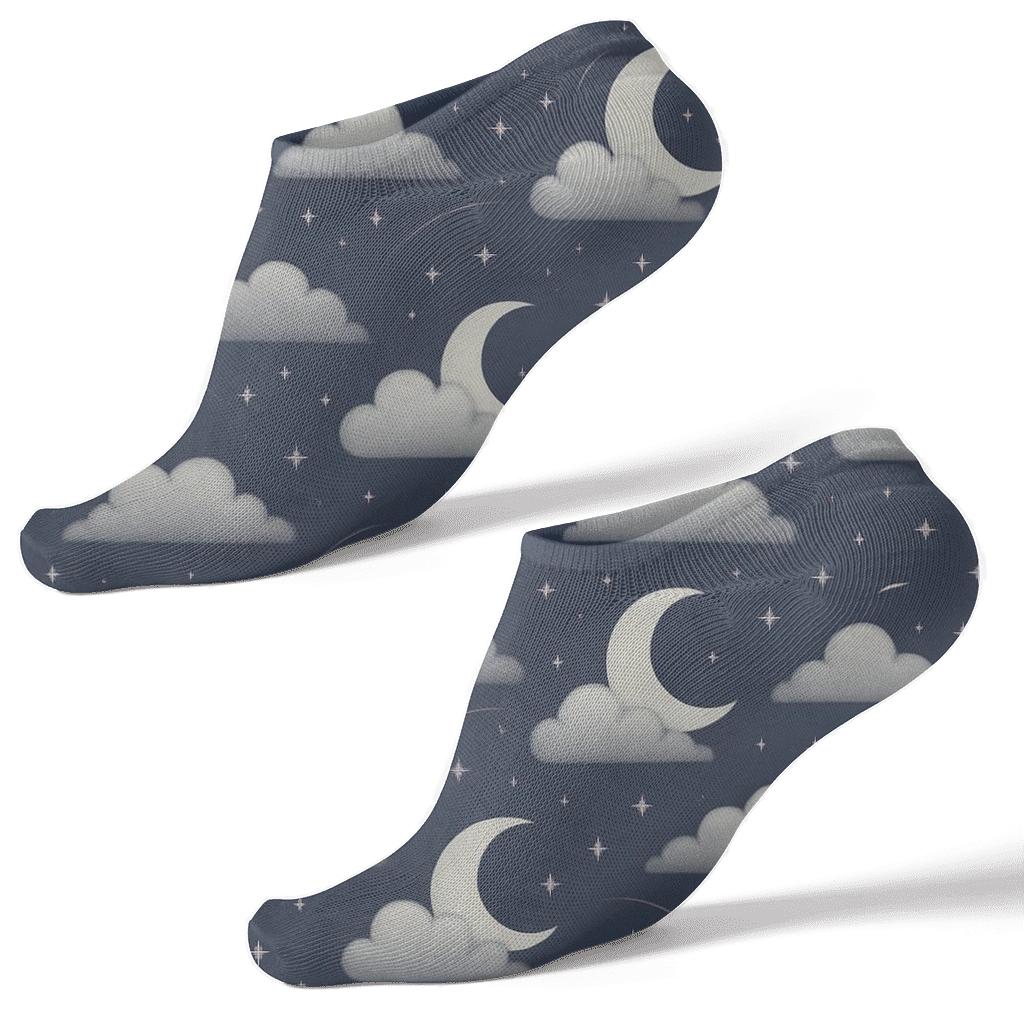 Twilight Indigo Star Drift With Clouds designer print ankle socks