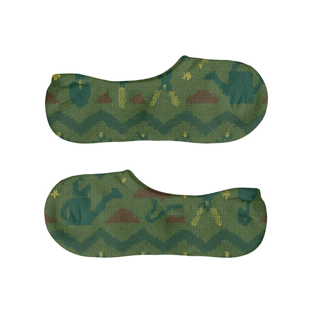 Knitted Illusion Landscaper Tool Chevron On Moss Green designer print no-show socks