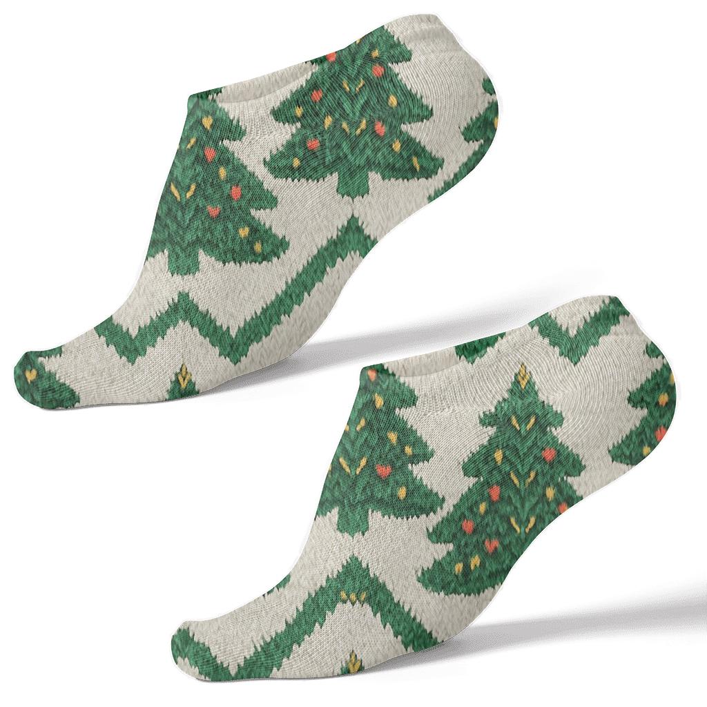 Knit Illusion Christmas Tree Chevron On Snowy White custom ankle socks