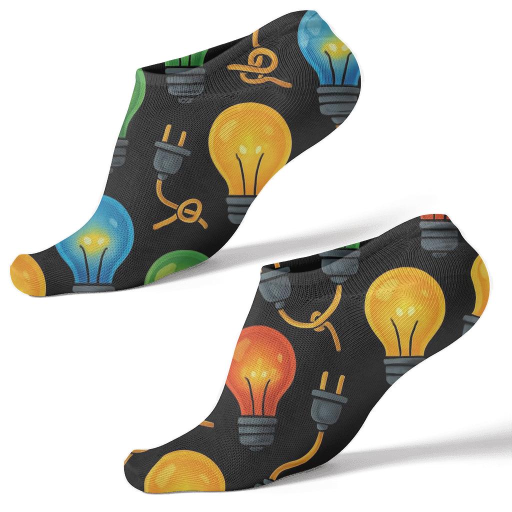 Multicolor Bulb Socket Grid On Black unique graphic ankle socks