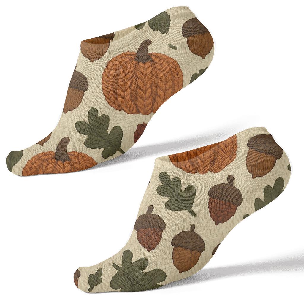 Knitted Pumpkin And Acorn Cable Repeat On Creamy Beige Background personalized ankle socks