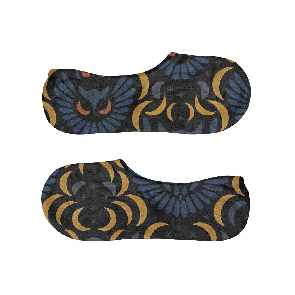 Midnight Owl Wing Rosette Tessellation personalized no-show socks