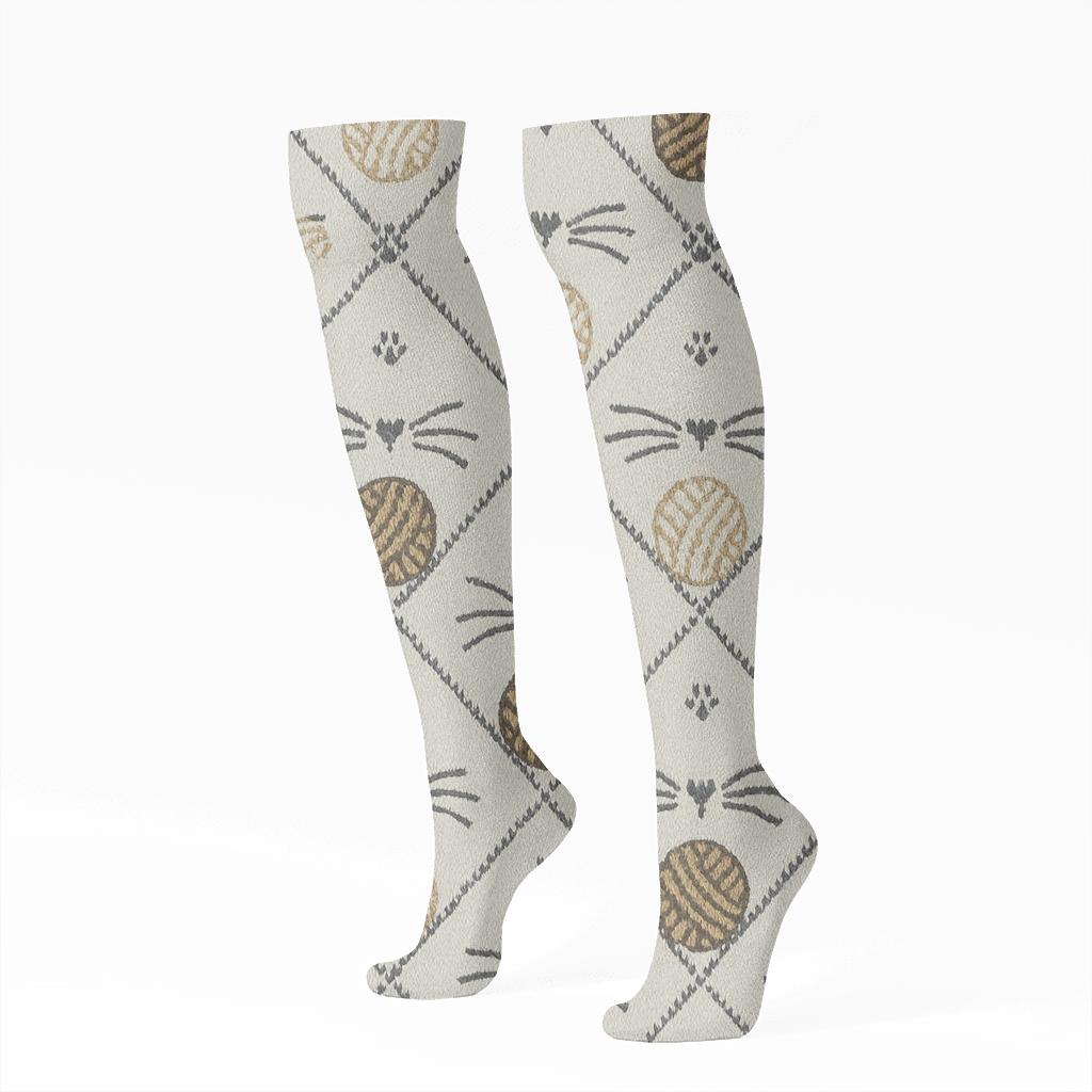 Yarn Ball Lattice With Cat Whisker Accents soft everyday knee-high socks