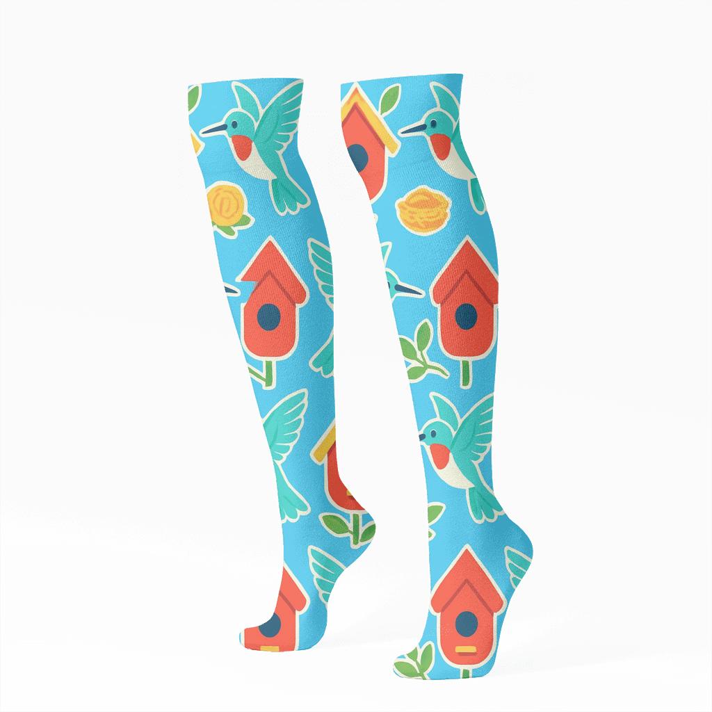 Garden Party Tiles With Bird personalized knee-high socks