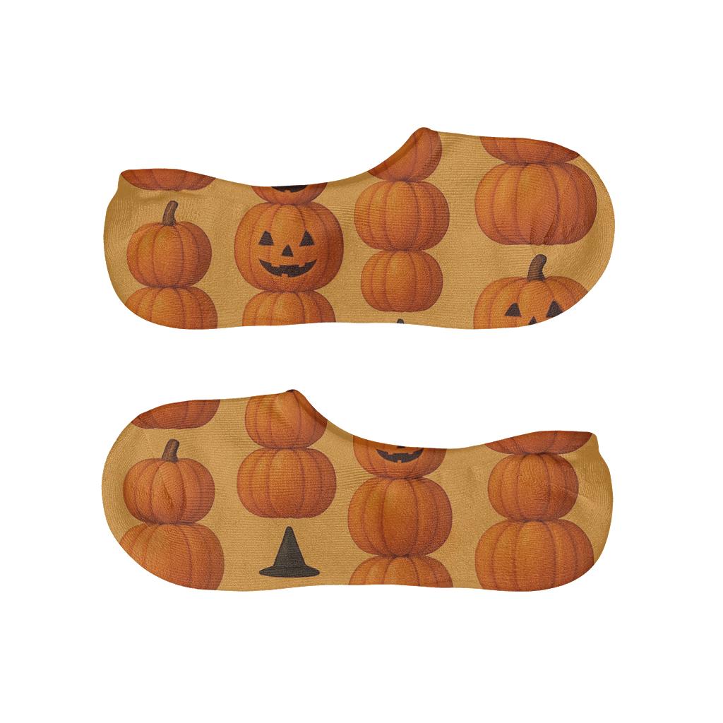 Pumpkin Stack Vertical Repeat On Orange Background breathable seamless no-show sockscustom no-show socks