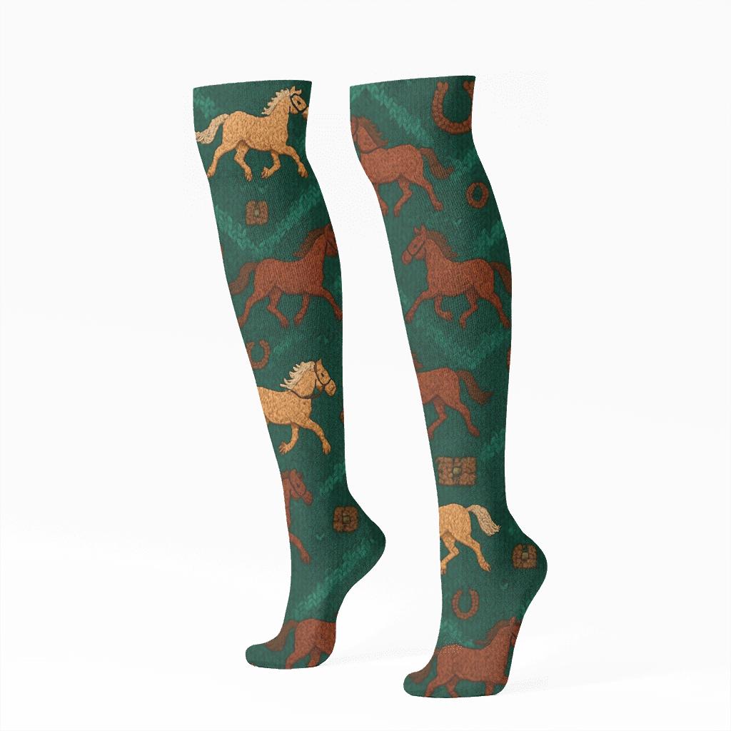 Knitted Horse-Grade Hoofprint Chevron unique graphic knee-high socks