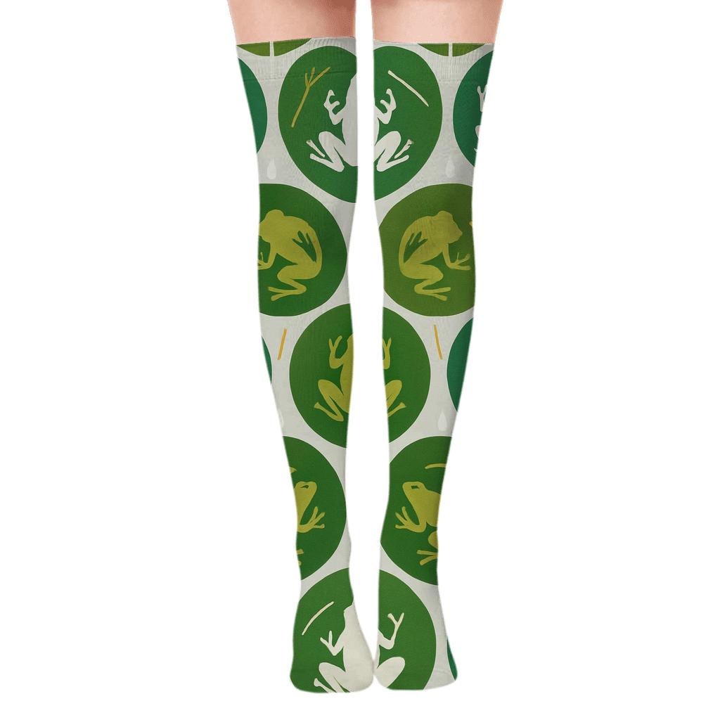Lily Pad Lattice With Frog Silhouettes stylish fashion over-the-knee socks