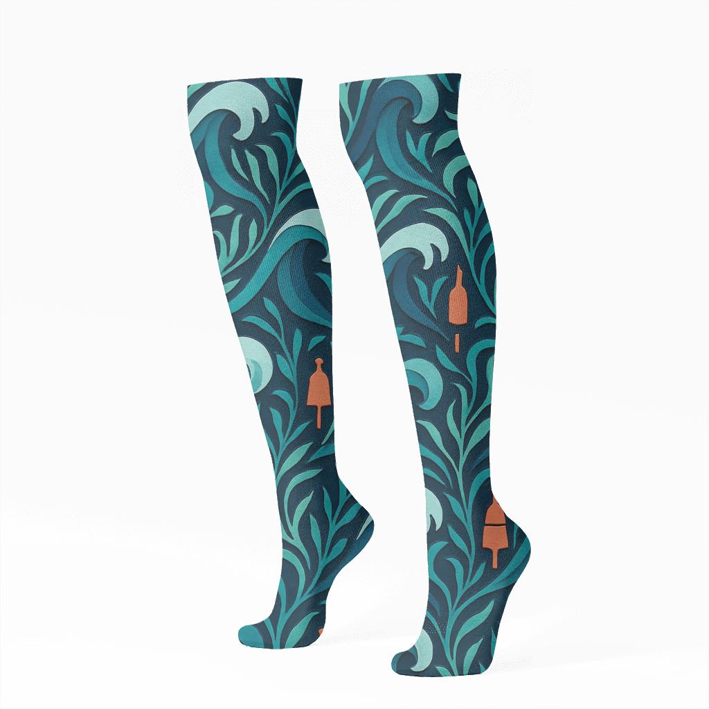 Reef Current Collage Tile On Midnight Navy Background soft everyday knee-high socks