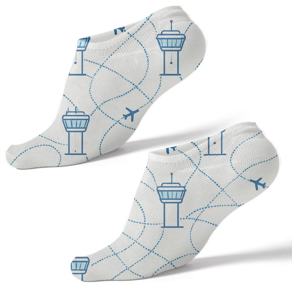 Air Traffic Control Tower And Flight Path Lattice personalized ankle socks