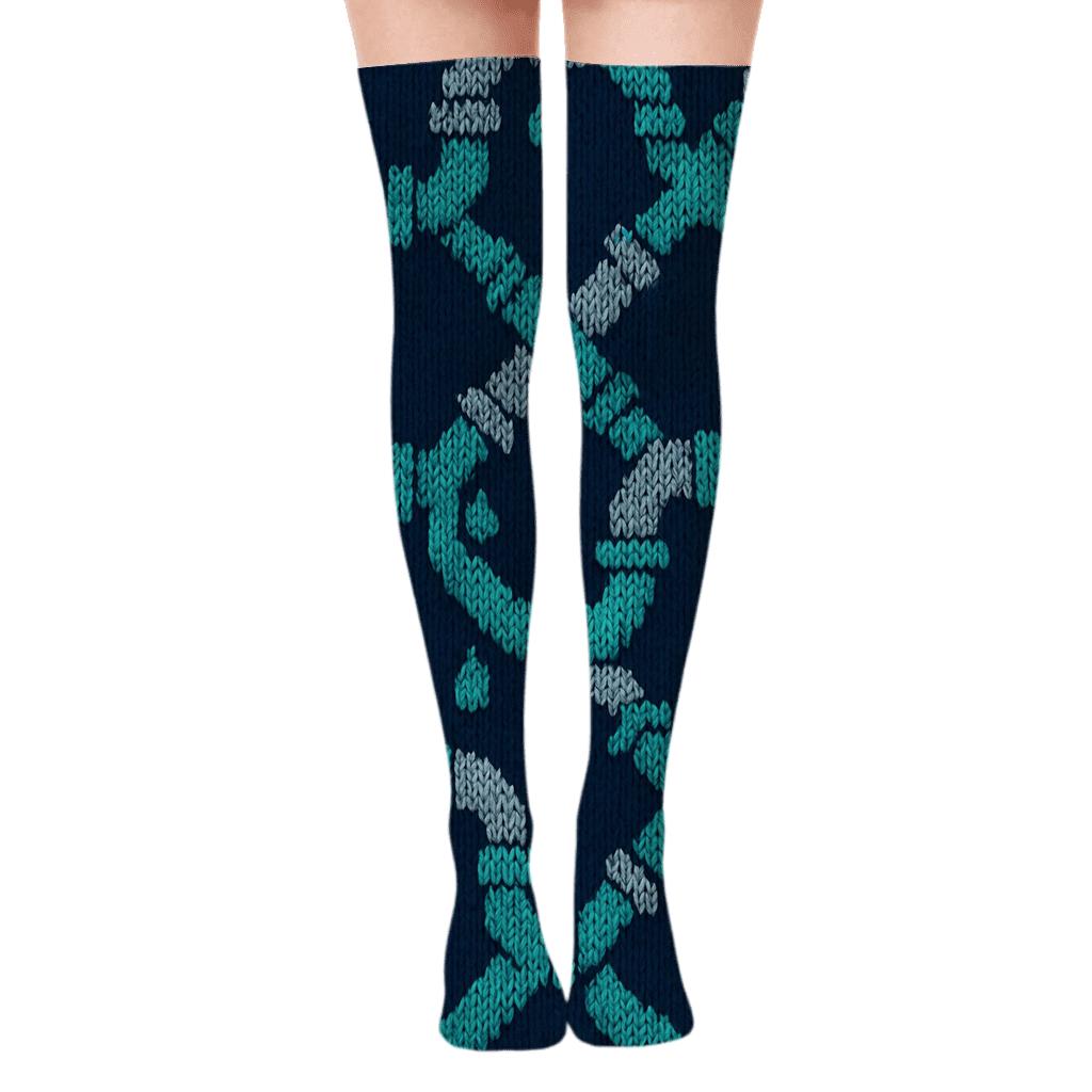 Knitted Illusion Plumber Pipe Lattice designer print over-the-knee socks