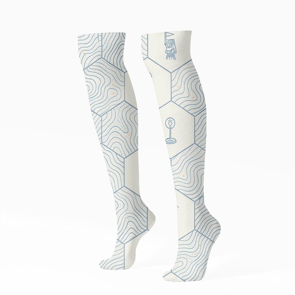 Contour Line Lattice Surveyor Print comfortable cotton knee-high socks
