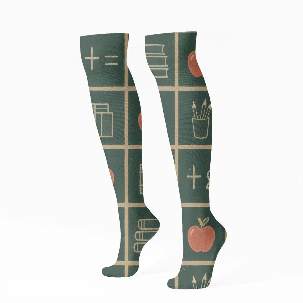 Teacher Chalkboard Lattice Grid comfortable cotton knee-high socks