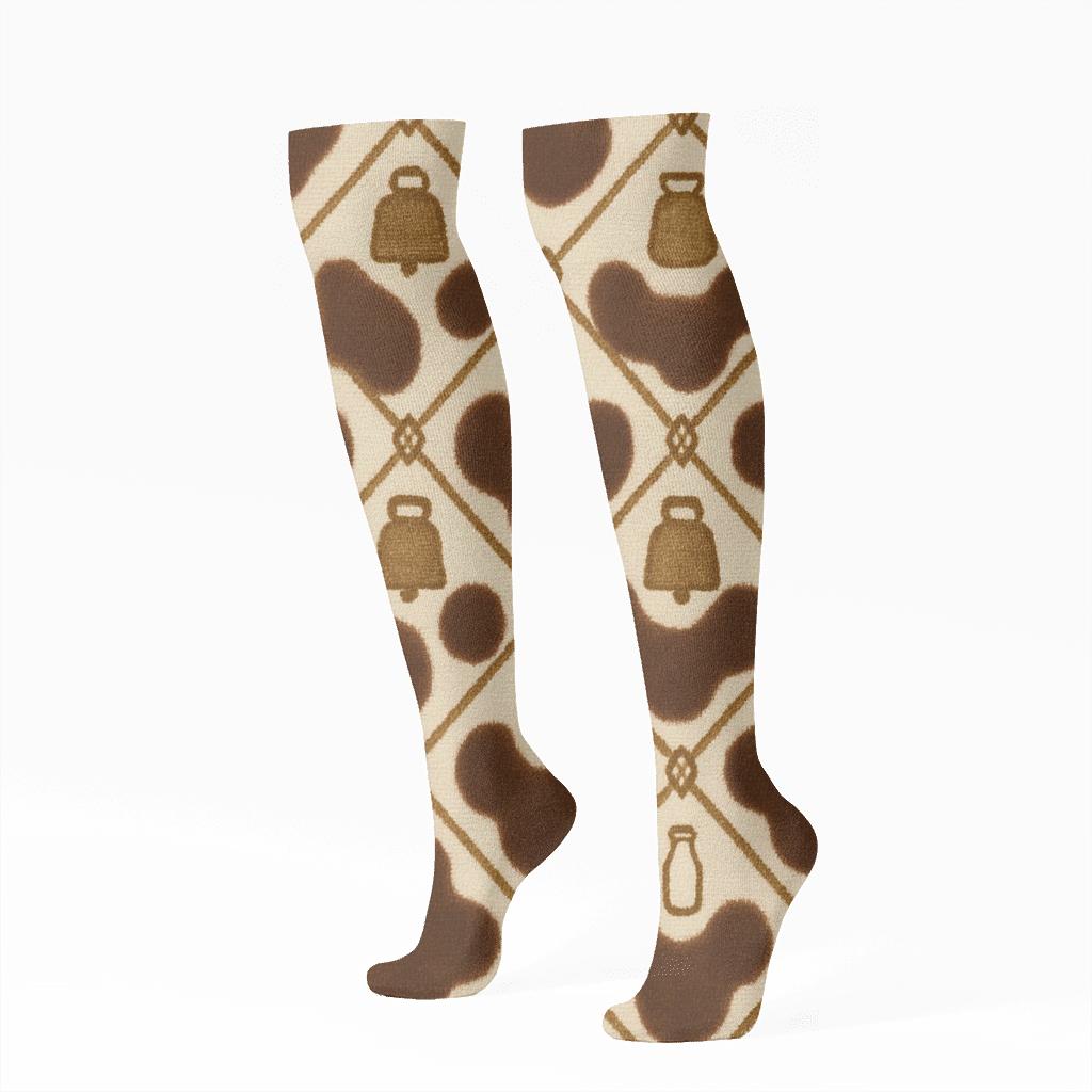 Cowbell Lattice Over Cream Spot Weave personalized knee-high socks