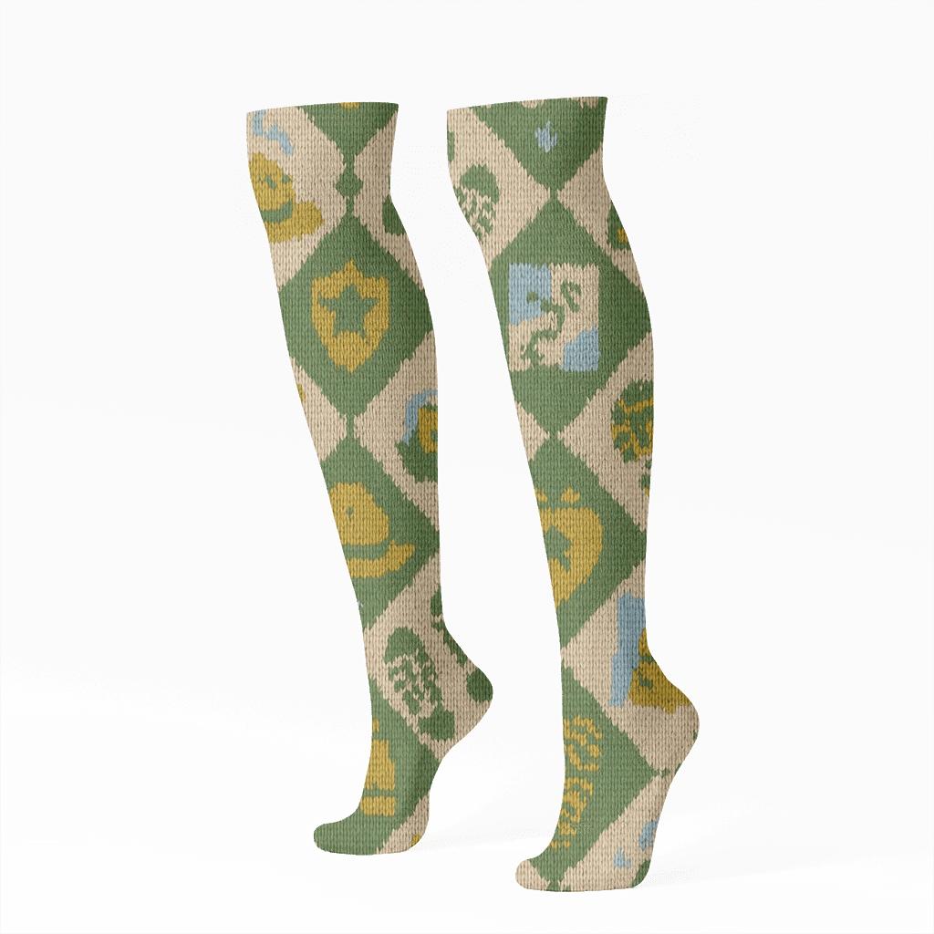 Knitted Trail Icons For Park Ranger designer print knee-high socks