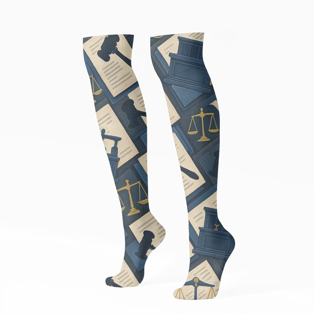 Courtroom Collage With Paralegal Details unique graphic knee-high socks