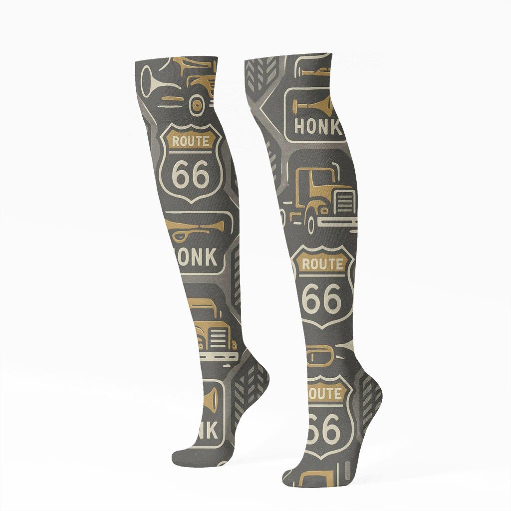 Vintage Road Sign Poster Look For Truck Driver custom knee-high socks