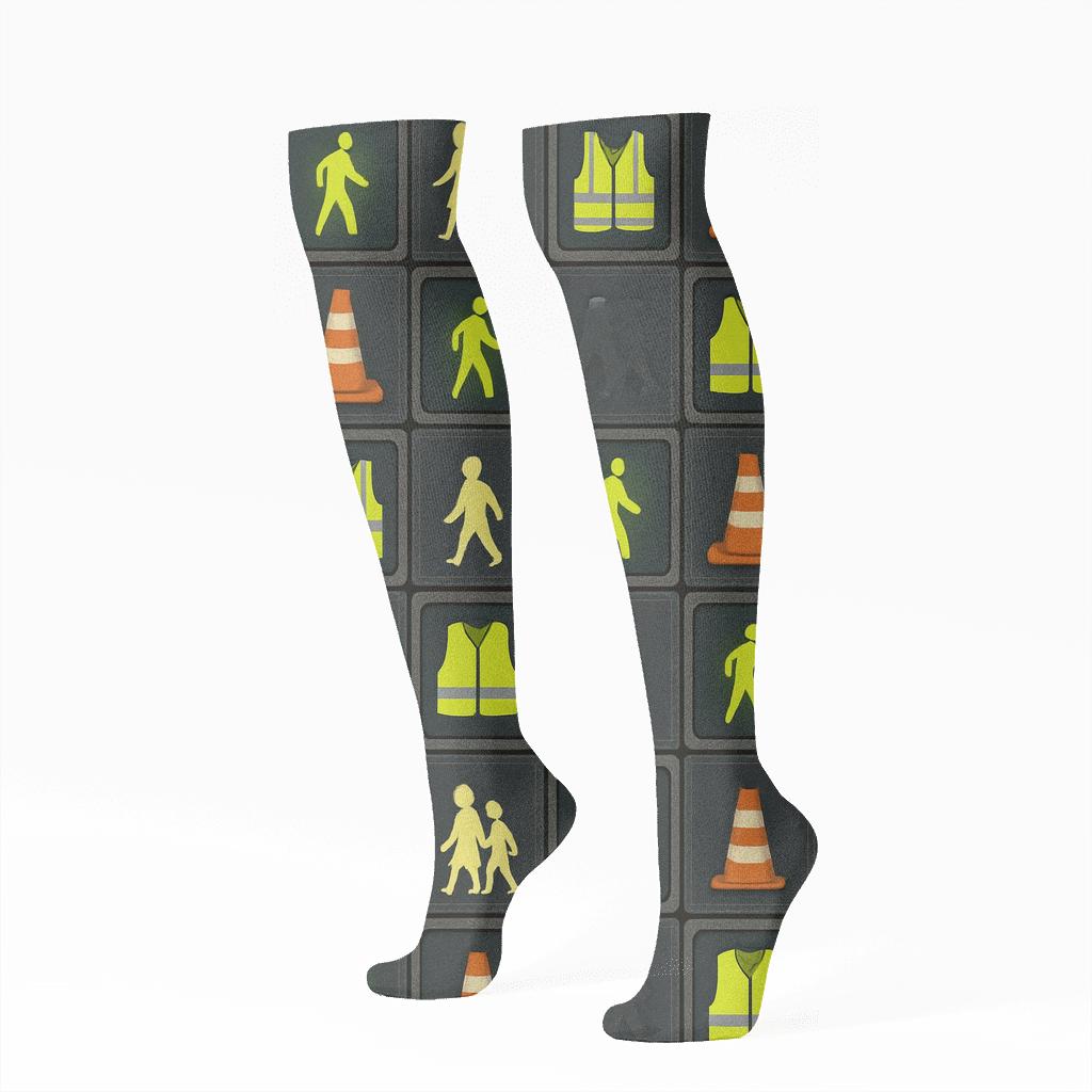 Urban Collage Tiles With Crossing Guard Icons unique graphic knee-high socks