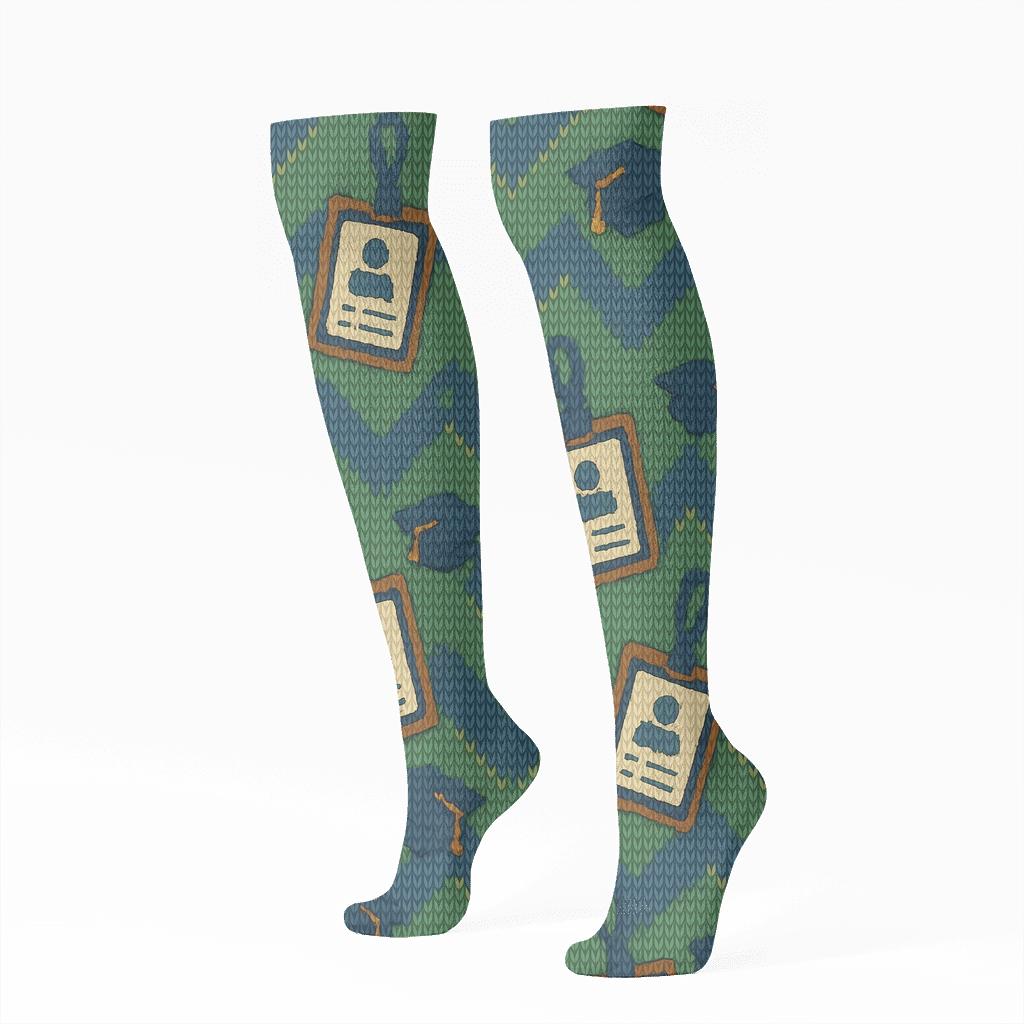 Knitted School Principal Lanyard Stripe Weave unique graphic knee-high socks