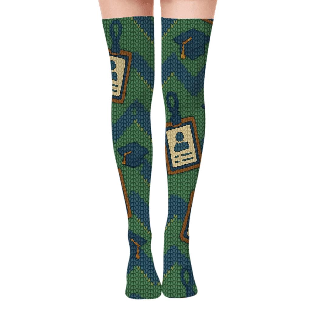 Knitted School Principal Lanyard Stripe Weave premium cozy over-the-knee socks