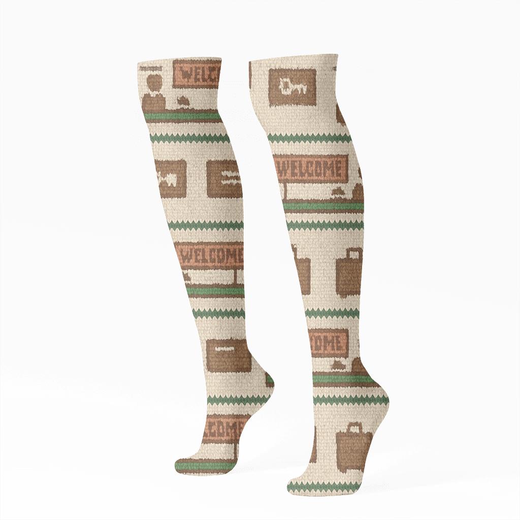 Hotel Receptionist Knit Illusion Check In Bands premium sports knee-high socks