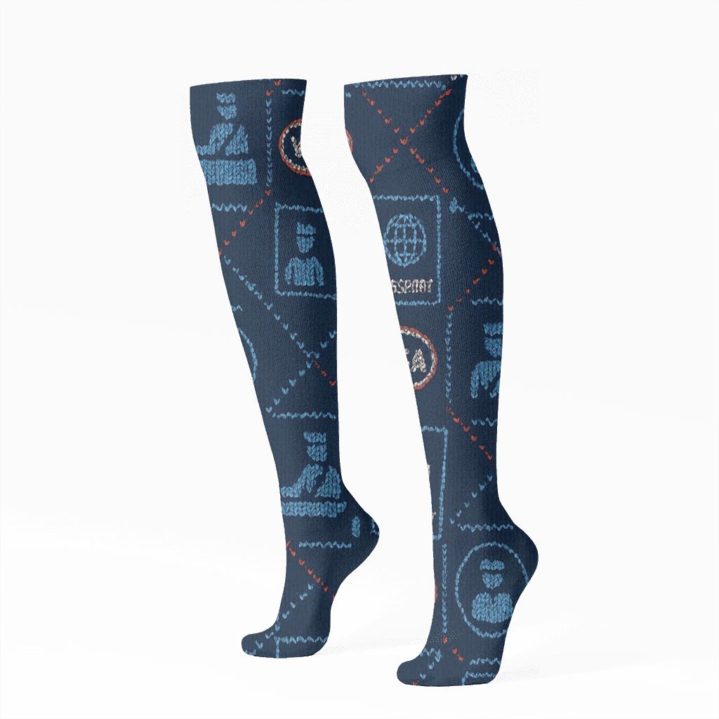 Airport Stamp Quilt, Immigration Officer Edition stylish athletic knee-high socks