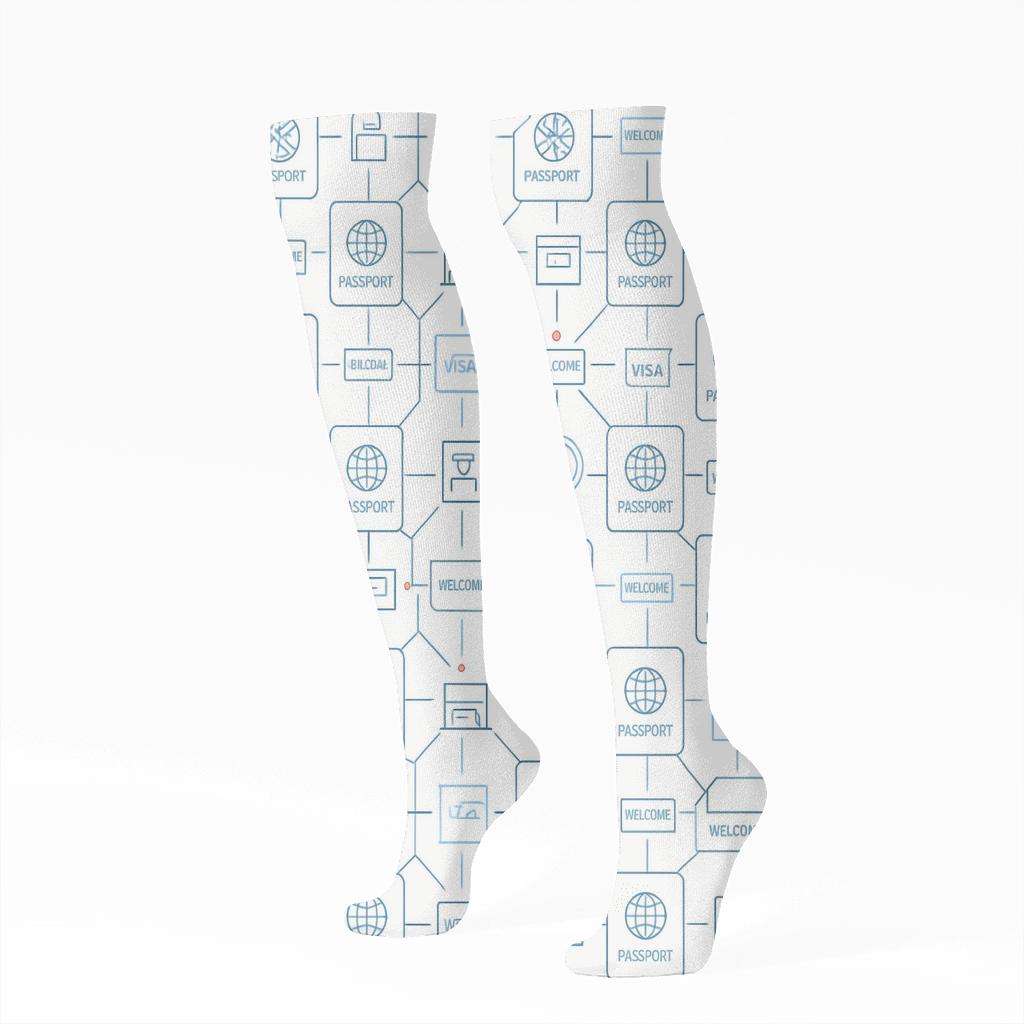 Minimal Passport Lattice With Immigration Officer Symbols stylish athletic knee-high socks