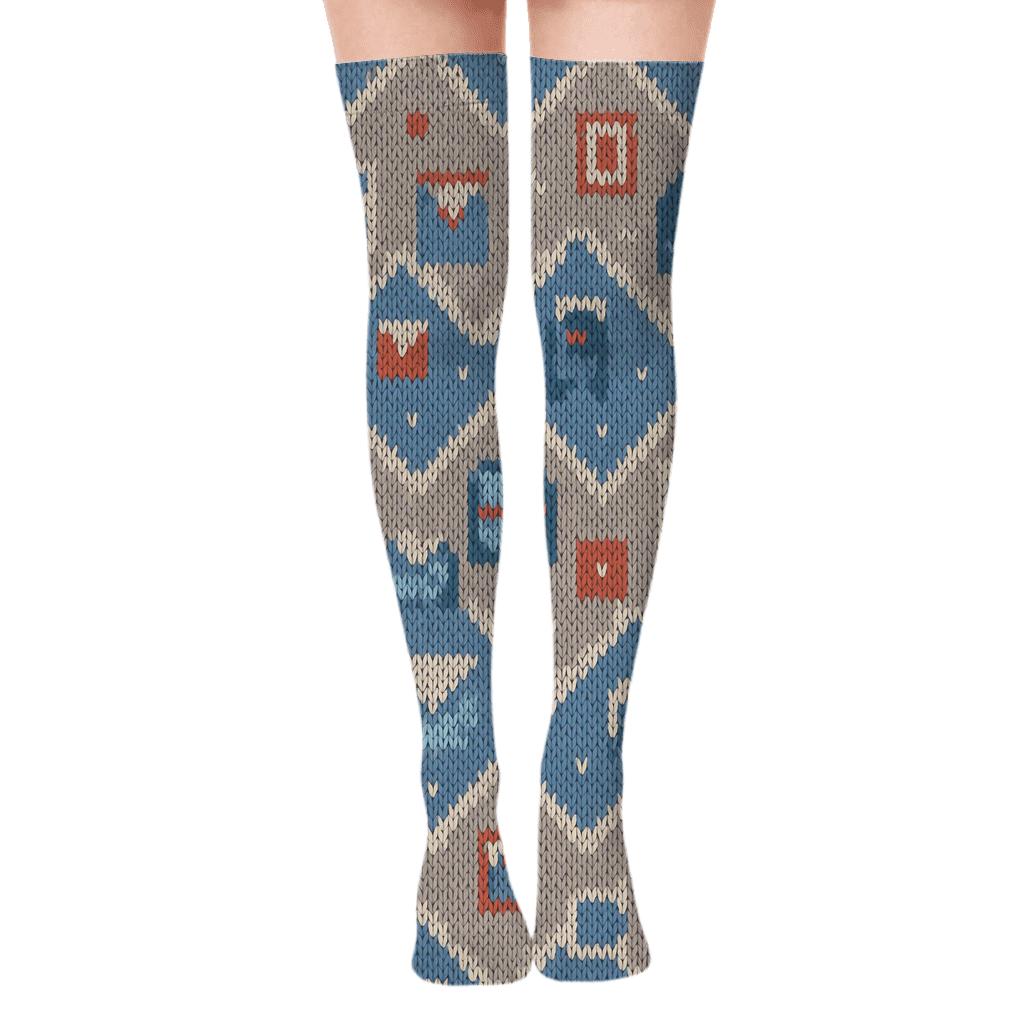 Mail Carrier Knitted Chevron Of Envelopes trendy patterned over-the-knee socks