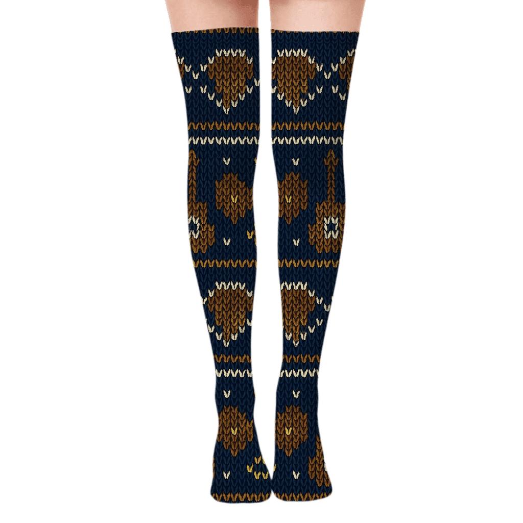 Knitted Illusion Guitar Pick Fair Isle comfortable cotton over-the-knee socks