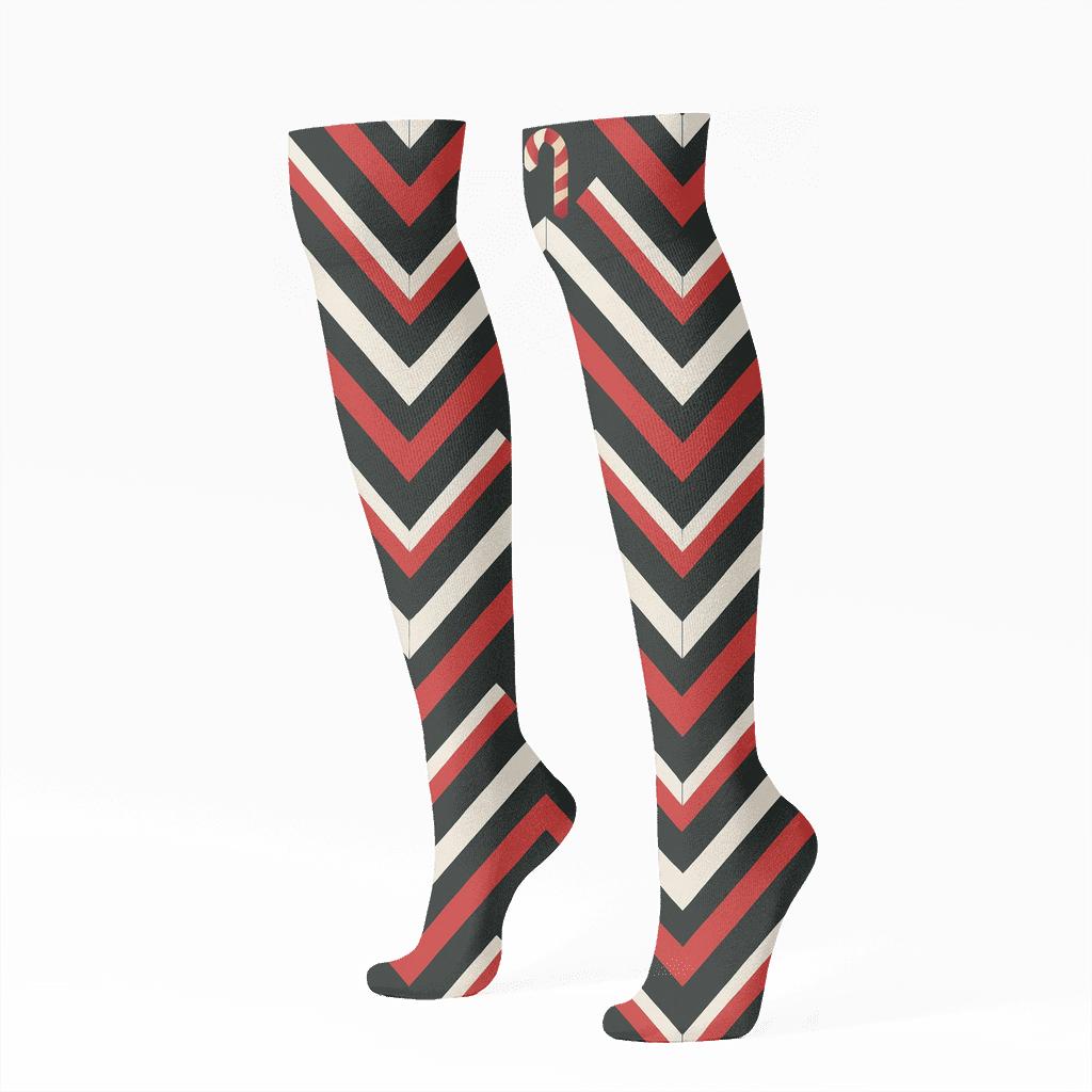 Modern Candy Canes Chevron Stripe System soft everyday knee-high socks