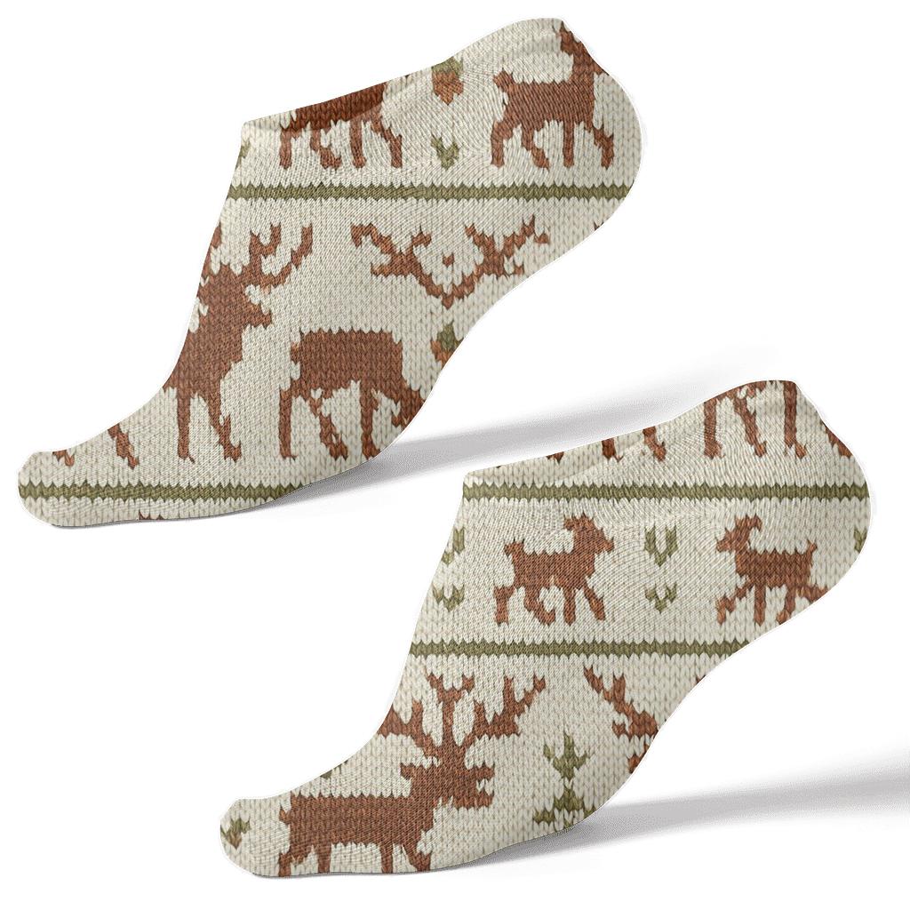 Knitted Fair Isle Deer Parade custom ankle socks