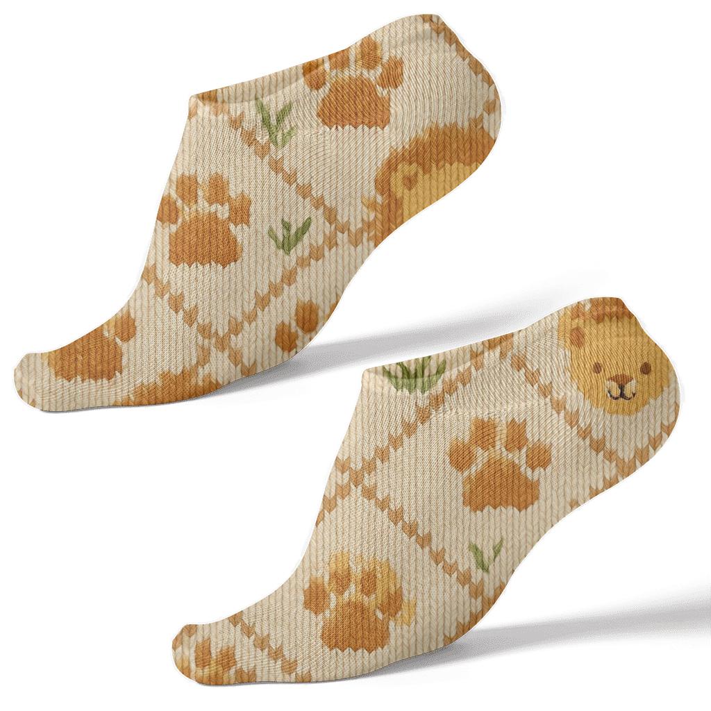 Savanna Knit Illusion With Lion Cubs soft everyday ankle socks