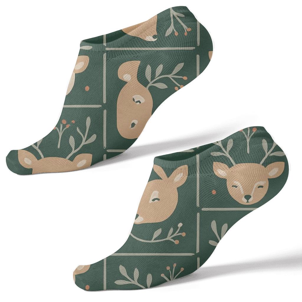 Botanical Tile With Deer In The Center trendy patterned ankle socks