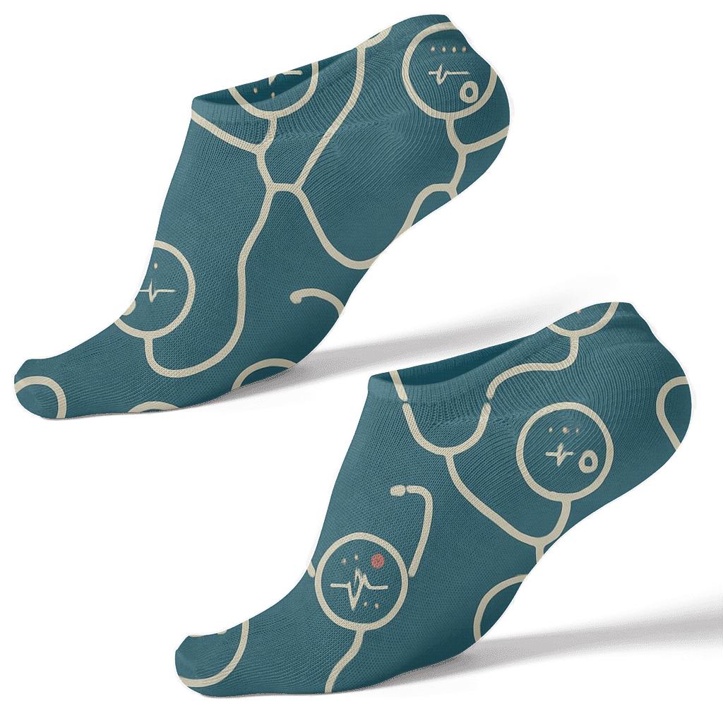 Doctor Stethoscope Lattice On Teal Field unique graphic ankle socks