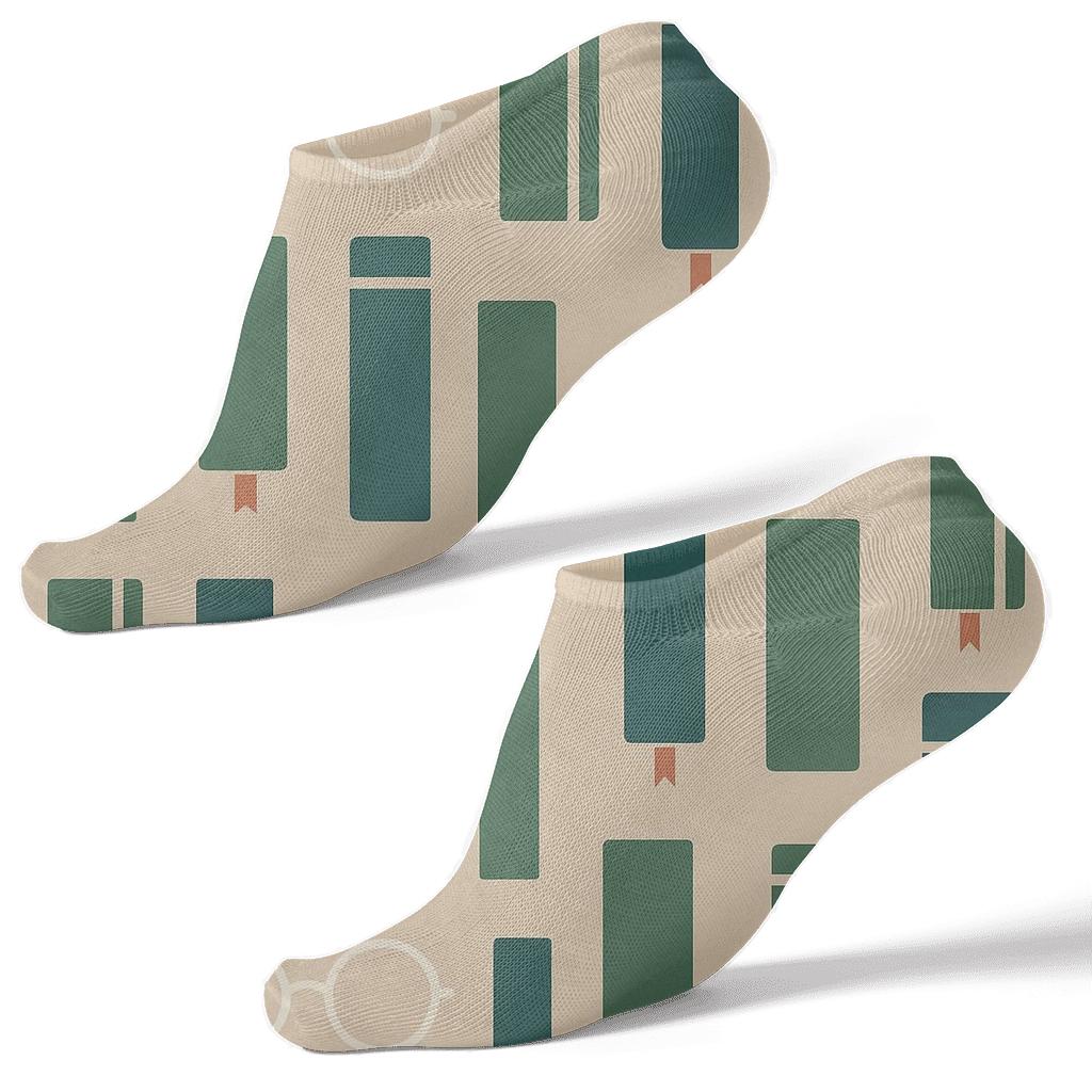 Reading Glasses And Book Spines With Librarian Charm designer print ankle socks