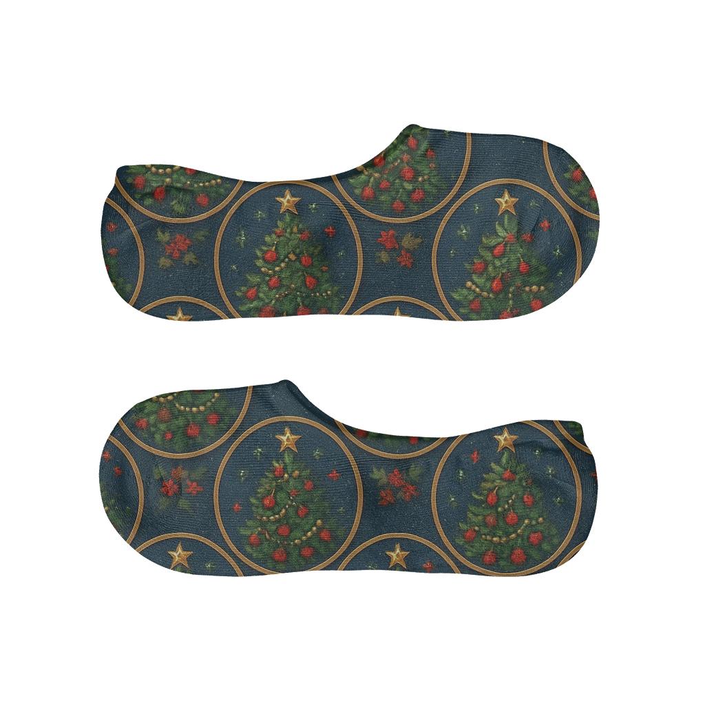 Midnight Collage Christmas Tree Medallion Tessellation designer printed no-show socks