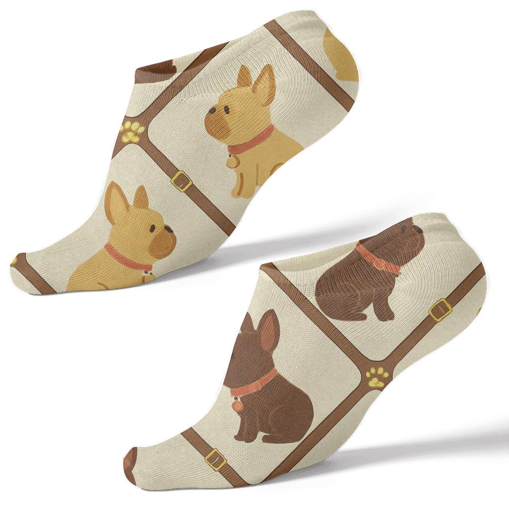 Brindle Bulldog Collar Lattice On Warm Cream custom ankle socks