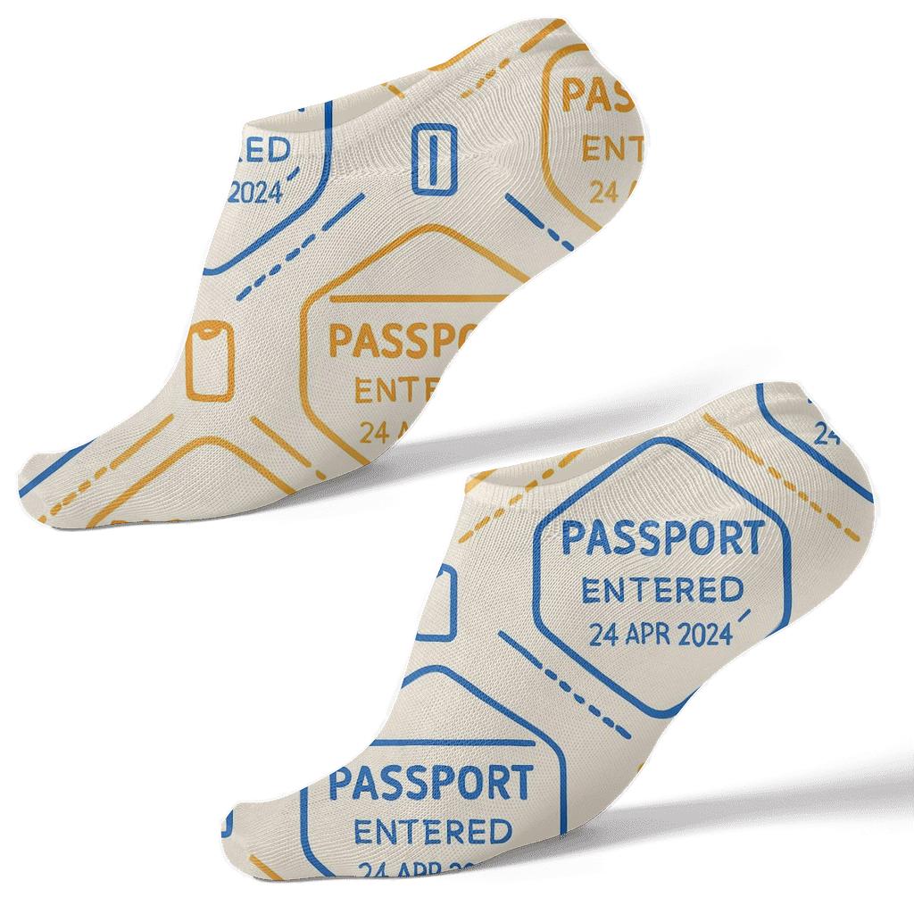 Passport Stamp Chevron, Customs Officer Edition unique graphic ankle socks