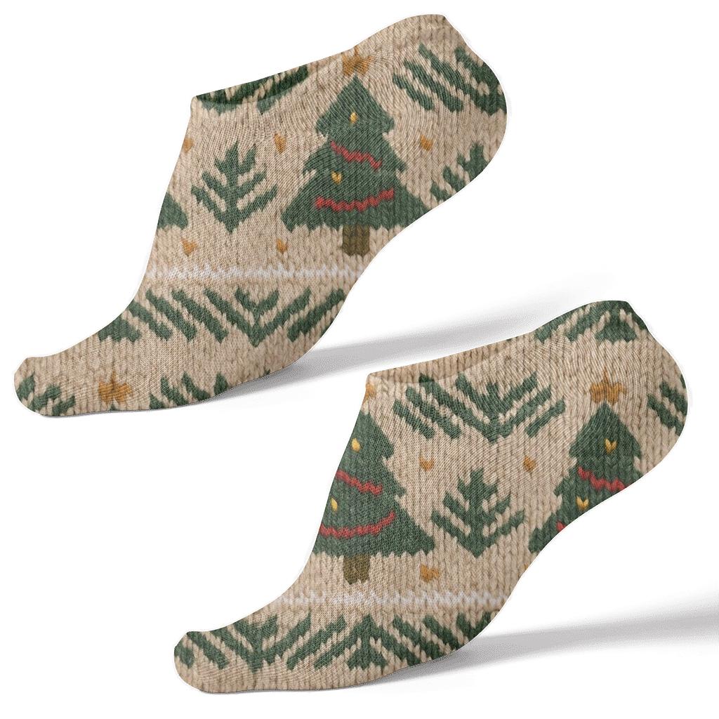 Knitted Mini Motif Grid With Christmas Tree Icons soft everyday ankle socks
